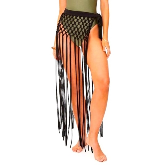 FOREVER 21  FRINGE SWIM COVER-UP SARONG - BLACK SIZE 2X (BRAND NEW) - Picture 1 of 1